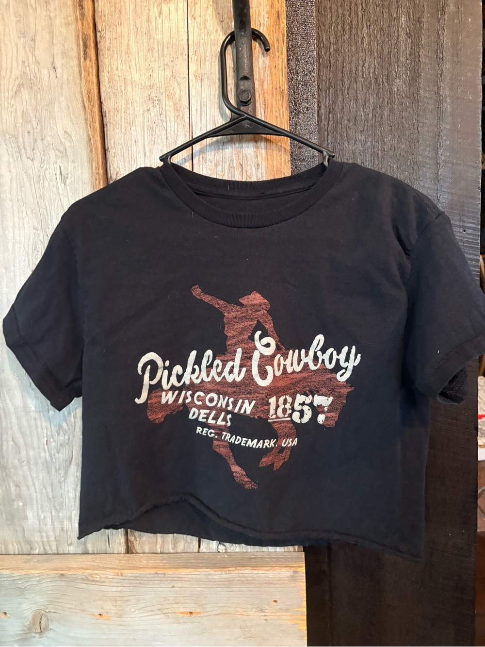 MV Sport Black Crop Tee with Red & White Graphic